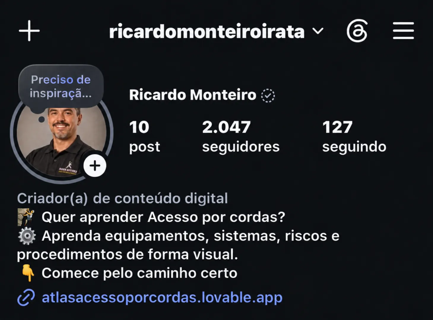 Perfil de Ricardo Monteiro no Instagram